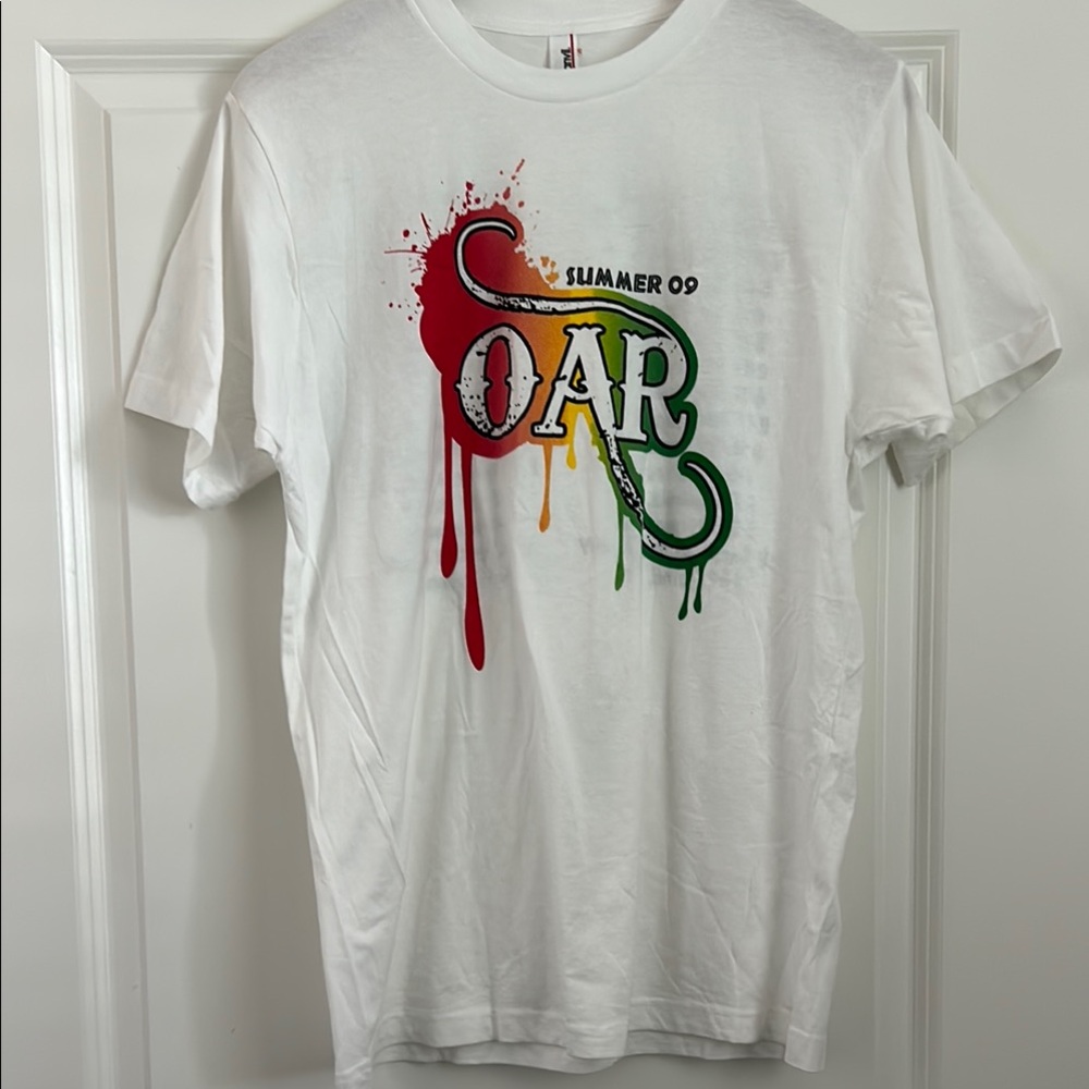 Vintage Summer 2009 OAR Band Tee White Short Sleeve Tee with Logo Graphic Design - Picture 3 of 9